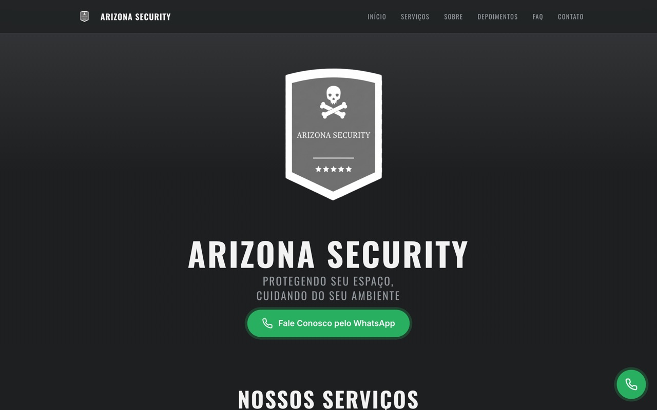 Site da Arizona Security, criado pela Vinz — versão desktop
