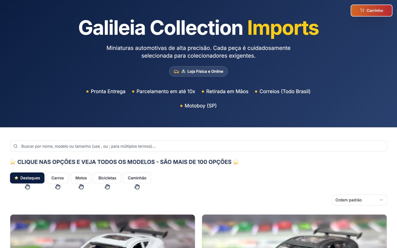 Loja Galileia Collection Imports, criada pela Vinz — versão desktop