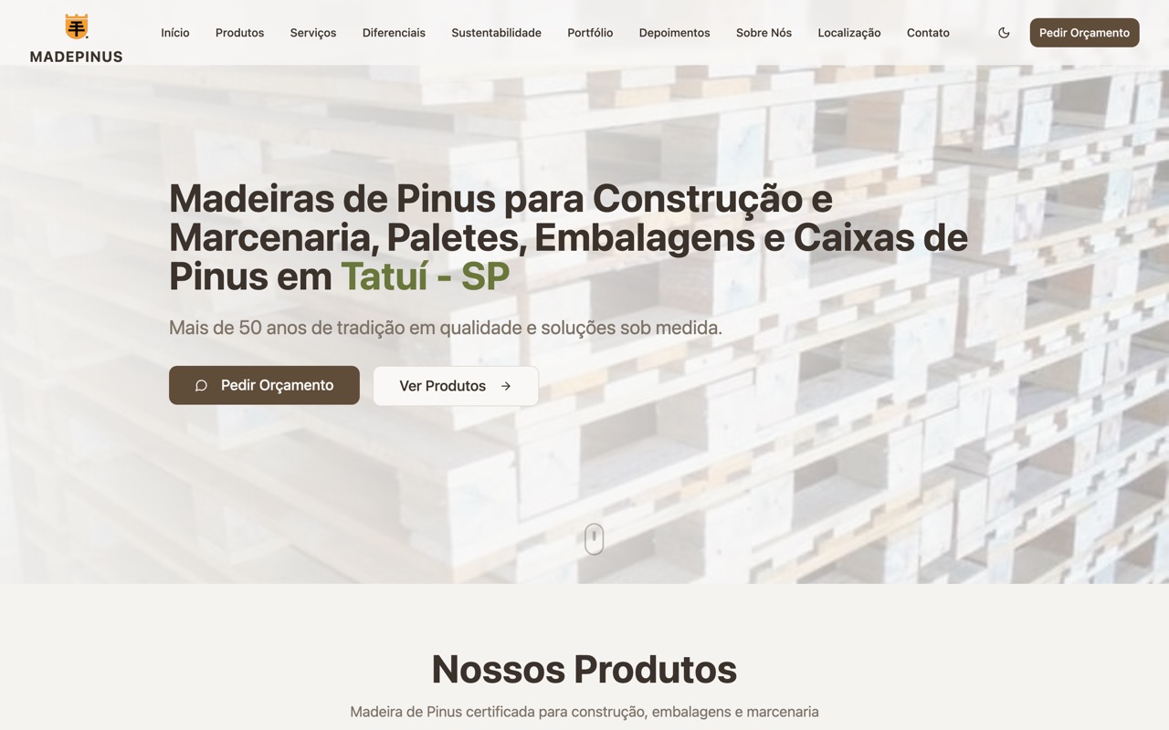 Site da Made Pinus, criado pela Vinz