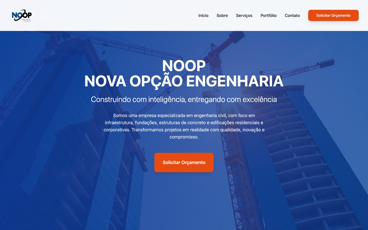 Site da Noopen Engenharia, criado pela Vinz
