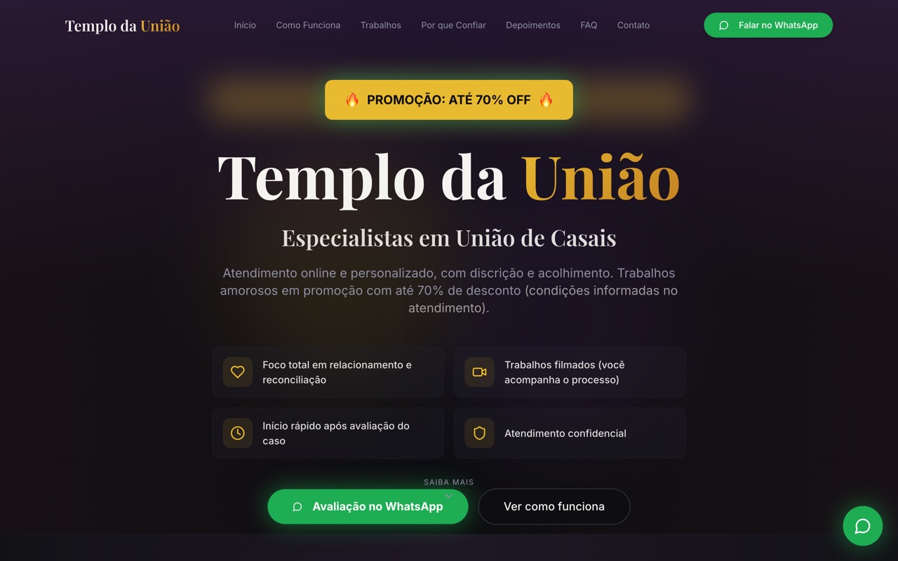 Site do Templo da União, criado pela Vinz